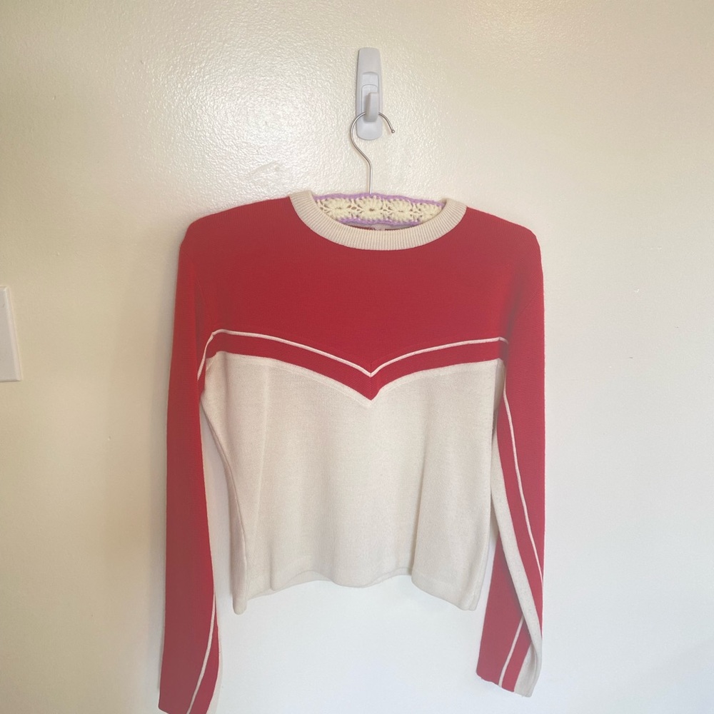Vintage Red and Off White Cheerleading Style Sweater